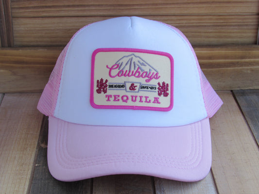 Cowboys & Tequila Trucker Hat - Light Pink